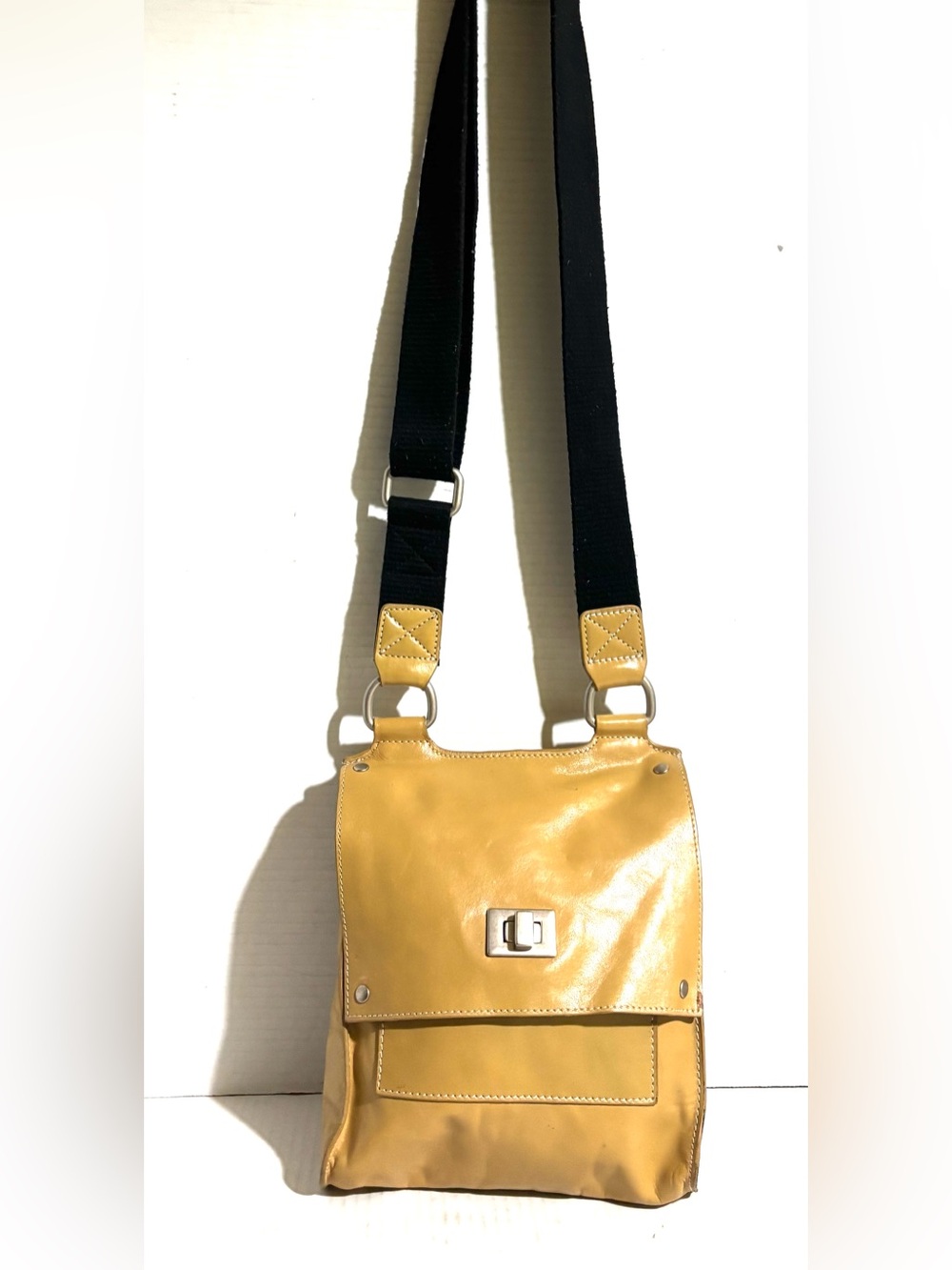 Yellow Leather Crossbody with Black Adjustable Strap